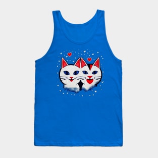 2 White Heart Cats Tank Top